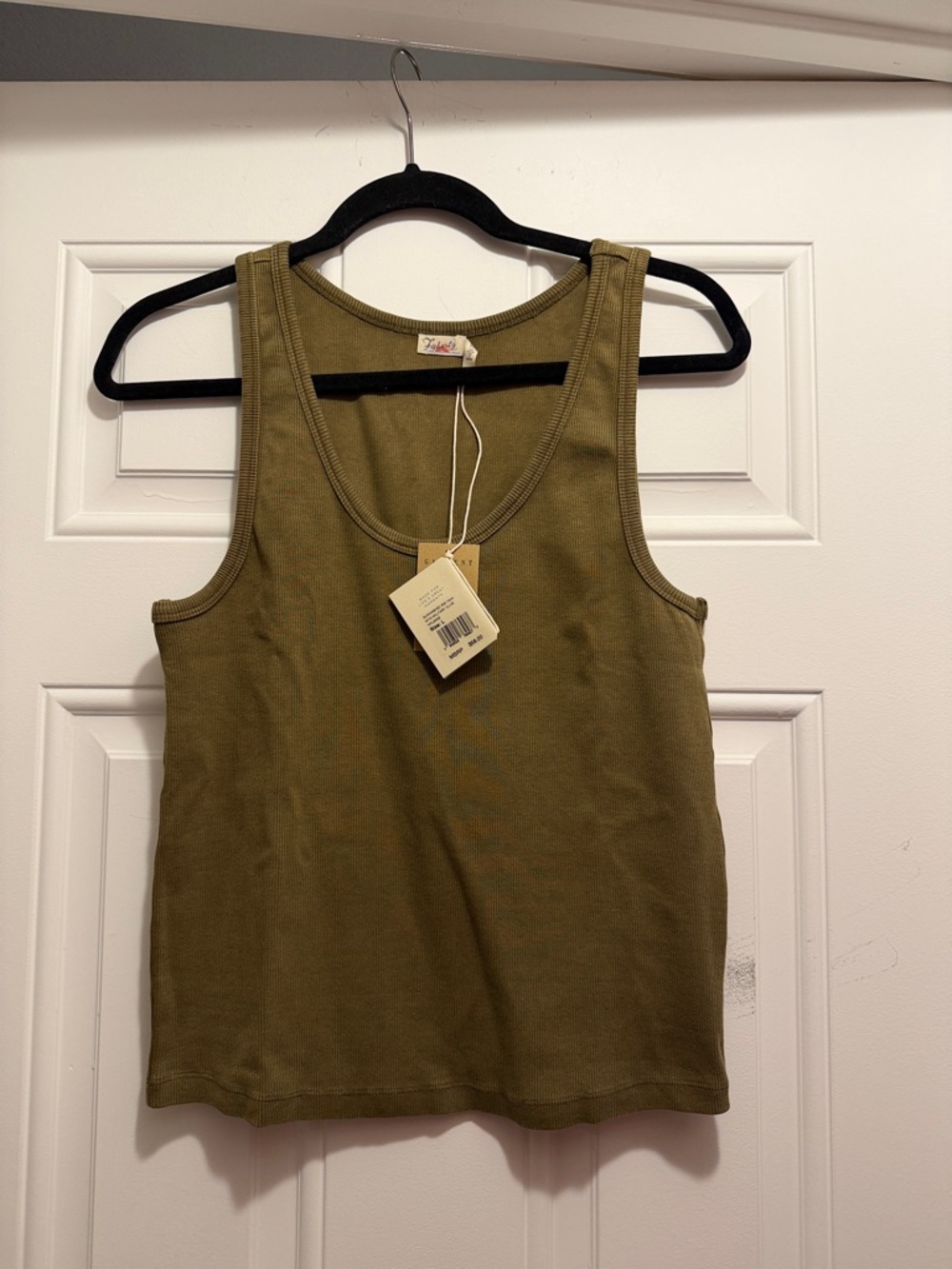 Faherty Olive Green Scoop Neck Ribbed Tank